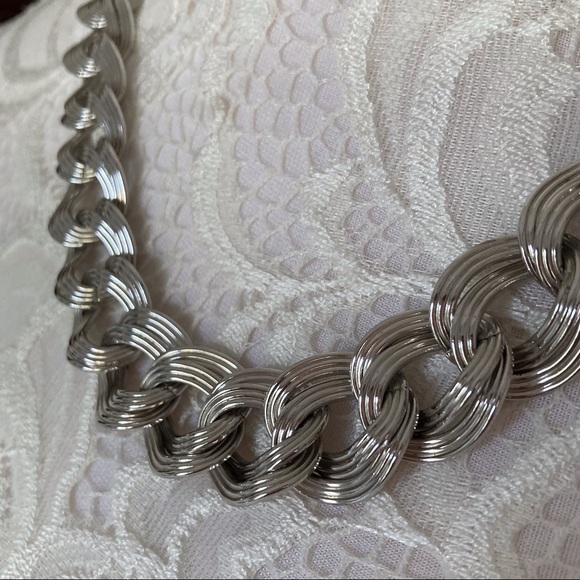 Monet Jewelry - MONET signed vintage heavy silver tone link chain necklace adjustable 20”